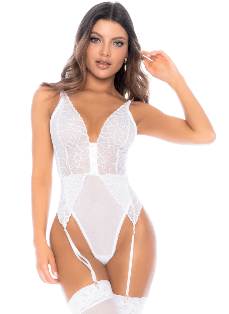 Body blanc avec jarretelles intégrées - MAL8934WHT